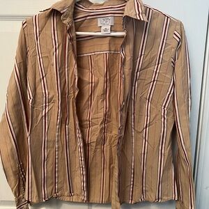 LOFT Tan and red  Striped Womans button down blouse